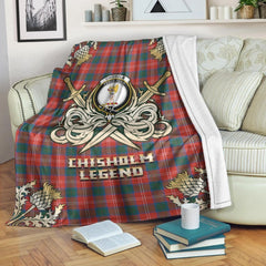 Chisholm Ancient Tartan Gold Courage Symbol Blanket