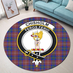 Chisholm Hunting Modern Tartan Crest Round Rug