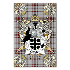 Clayton Tartan Crest Black Garden Flag - Gold Thistle Style