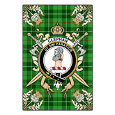 Clephane Tartan Crest Black Garden Flag - Gold Thistle Style