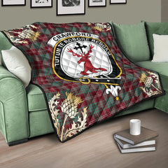 Crawford Modern Tartan Crest Premium Quilt - Gold Thistle Style