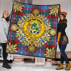 Crichton Tartan Crest Premium Quilt - Gold Thistle Style