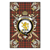 Cumming Hunting Weathered Tartan Crest Black Garden Flag - Gold Thistle Style