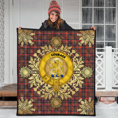 Cumming Hunting Weathered Tartan Crest Premium Quilt - Gold Thistle Style