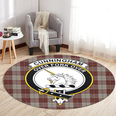 Cunningham Burgundy Dancers Tartan Crest Round Rug