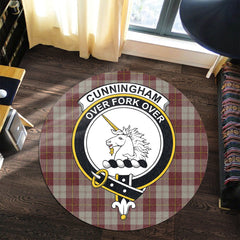Cunningham Burgundy Dancers Tartan Crest Round Rug