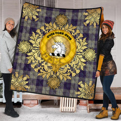 Cunningham Dress Blue Dancers Tartan Crest Premium Quilt - Gold Thistle Style