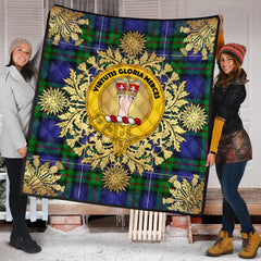 Donnachaidh Tartan Crest Premium Quilt - Gold Thistle Style