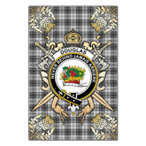 Douglas Grey Modern Tartan Crest Black Garden Flag - Gold Thistle Style