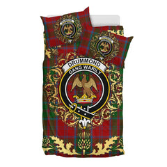 Drummond 01 Tartan Crest Bedding Set - Golden Thistle Style