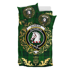 Dunbar Hunting Tartan Crest Bedding Set - Golden Thistle Style