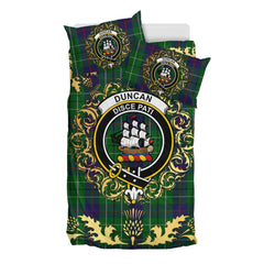 Duncan Tartan Crest Bedding Set - Golden Thistle Style