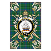 Duncan Ancient Tartan Crest Black Garden Flag - Gold Thistle Style
