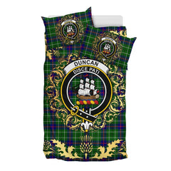 Duncan Modern Tartan Crest Bedding Set - Golden Thistle Style