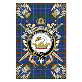 Edmonstone Tartan Crest Black Garden Flag - Gold Thistle Style