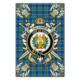 Falconer Tartan Crest Black Garden Flag - Gold Thistle Style