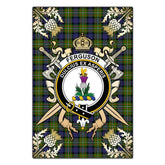 Ferguson Modern Tartan Crest Black Garden Flag - Gold Thistle Style
