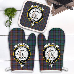 Fletcher Of Dunans Tartan Crest Oven Mitt And Pot Holder (2 Oven Mitts + 1 Pot Holder)