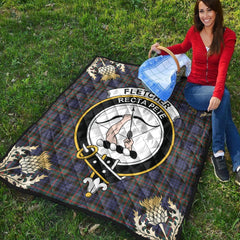 Fletcher of Dunans Tartan Crest Premium Quilt - Gold Thistle Style