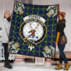 Forbes Modern Tartan Crest Premium Quilt - Gold Thistle Style