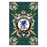 Forsyth Ancient Tartan Crest Black Garden Flag - Gold Thistle Style