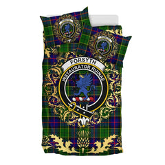 Forsyth Modern Tartan Crest Bedding Set - Golden Thistle Style