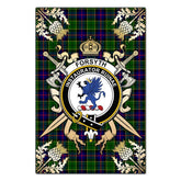 Forsyth Modern Tartan Crest Black Garden Flag - Gold Thistle Style