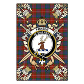 Fraser Ancient Tartan Crest Black Garden Flag - Gold Thistle Style