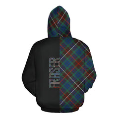 Fraser Hunting Ancient Tartan Hoodie Half of Me - Cross Style