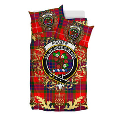Fraser Modern Tartan Crest Bedding Set - Golden Thistle Style