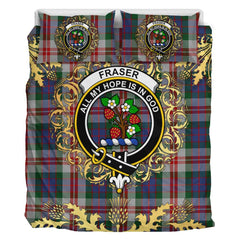 Fraser Red Dress Tartan Crest Bedding Set - Golden Thistle Style