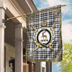 Scott Black & White Modern Tartan Crest Garden Flag - Celtic Thistle Style