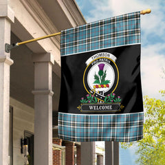 Thomson Blue Tartan Crest Garden Flag - Welcome Style