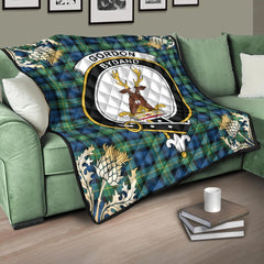 Gordon Ancient Tartan Crest Premium Quilt - Gold Thistle Style