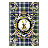 Gordon Dress Modern Tartan Crest Black Garden Flag - Gold Thistle Style
