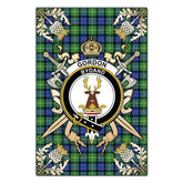 Gordon Old Ancient Tartan Crest Black Garden Flag - Gold Thistle Style