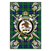 Graham of Menteith Modern Tartan Crest Black Garden Flag - Gold Thistle Style