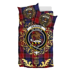 Graham of Menteith Red 01 Tartan Crest Bedding Set - Golden Thistle Style
