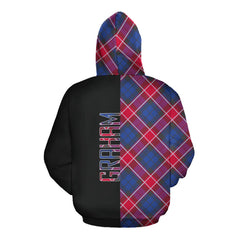 Graham of Menteith Red Tartan Hoodie Half of Me - Cross Style