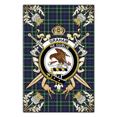 Graham of Montrose Modern Tartan Crest Black Garden Flag - Gold Thistle Style