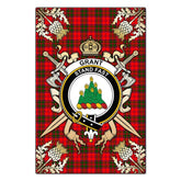 Grant Modern Tartan Crest Black Garden Flag - Gold Thistle Style