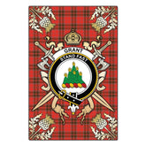 Grant Weathered Tartan Crest Black Garden Flag - Gold Thistle Style