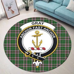 Gray Hunting Tartan Crest Round Rug