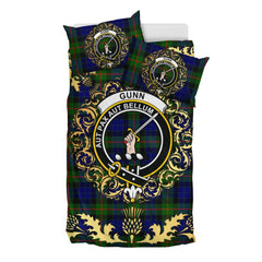 Gunn Modern Tartan Crest Bedding Set - Golden Thistle Style