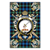 Guthrie Ancient Tartan Crest Black Garden Flag - Gold Thistle Style