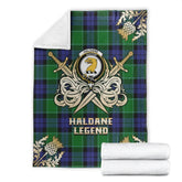 Haldane Tartan Gold Courage Symbol Blanket