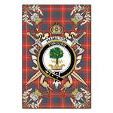 Hamilton Ancient Tartan Crest Black Garden Flag - Gold Thistle Style