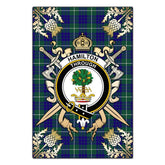 Hamilton Hunting Modern Tartan Crest Black Garden Flag - Gold Thistle Style