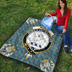 Inglis Ancient Tartan Crest Premium Quilt - Gold Thistle Style