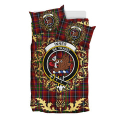 Innes 2 Tartan Crest Bedding Set - Golden Thistle Style